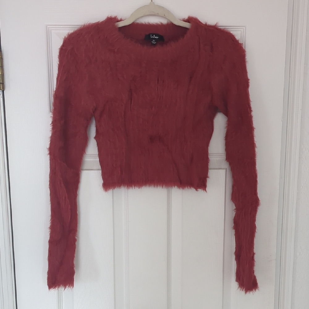 Lulu's Rust-Red Faux Fur Cropped Sweater